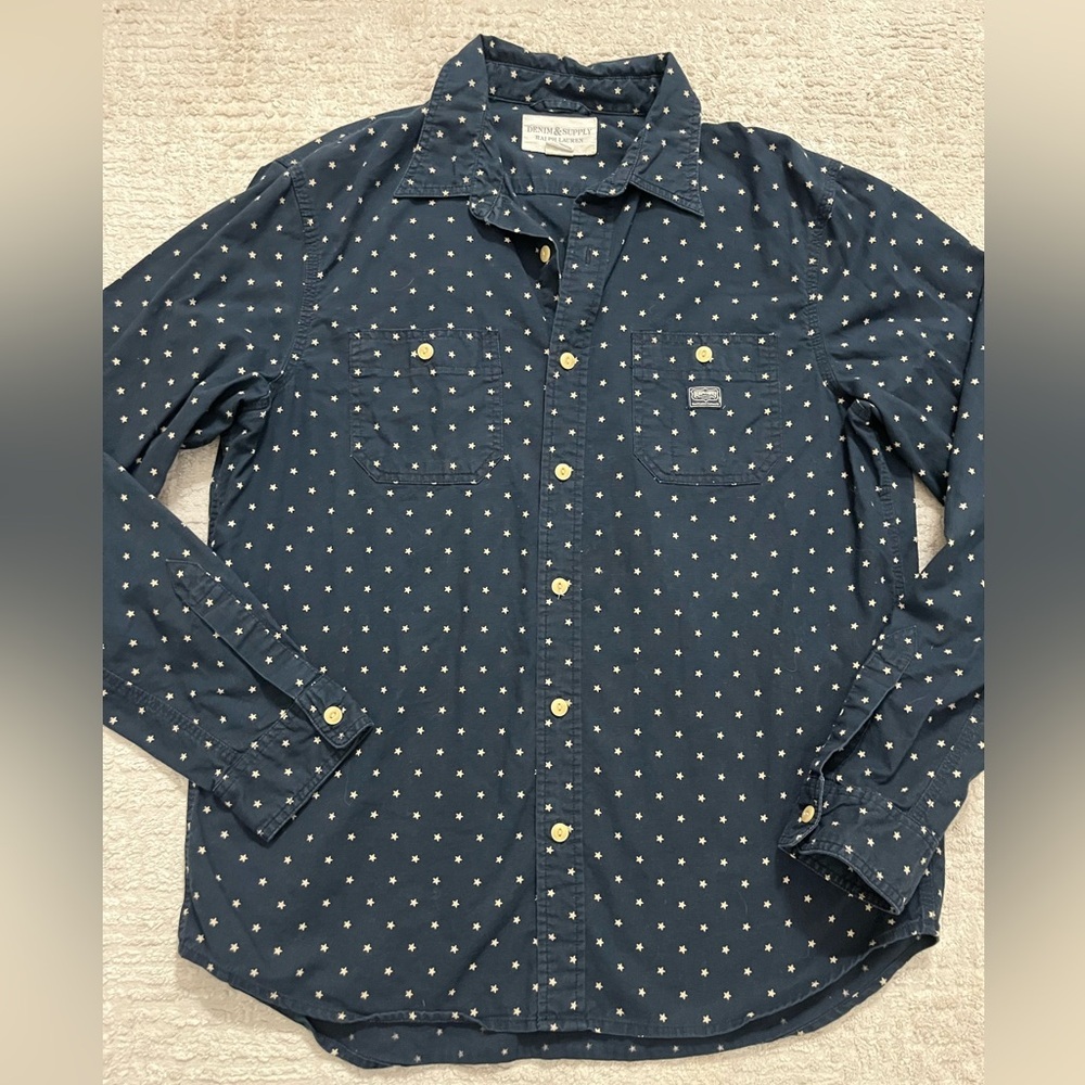 Denim & Supply Ralph Lauren Navy with Stars Button Down Shirt - Picture 3 of 8